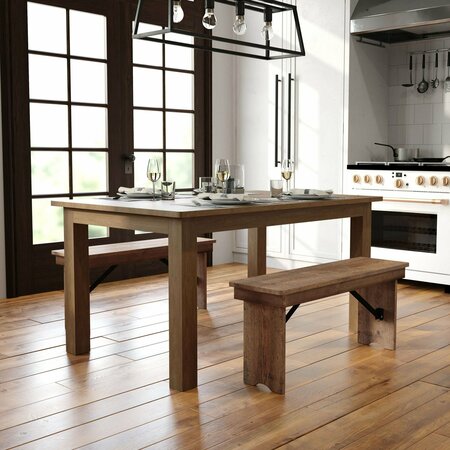 Flash Furniture Rectangle Farm Table, Rustic, Rectangular, 60" x 38", 38" W, 60" L, 30" H, Wood Top, Wood Grain XA-F-60X38-GG